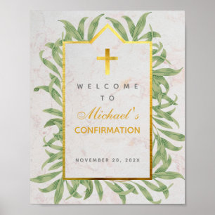 Confirmation Welcome Greenery Faux Gold Botanical Poster