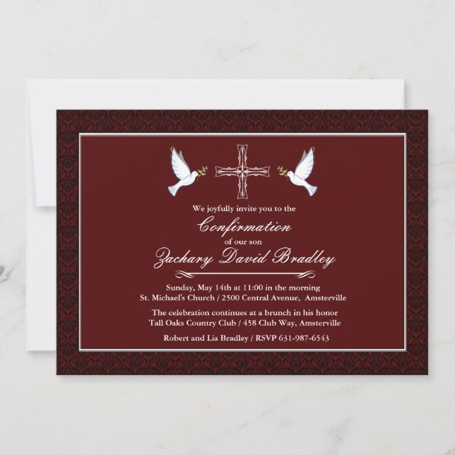Confirmation White Dove Invitation (Front)