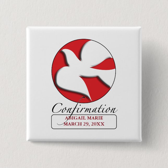 Confirmation White Dove on Red Circle  15 Cm Square Badge (Front)