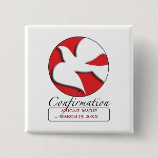 Confirmation White Dove on Red Circle  15 Cm Square Badge