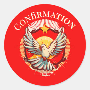 Confirmation White Dove Red Flamed  Classic Round Sticker