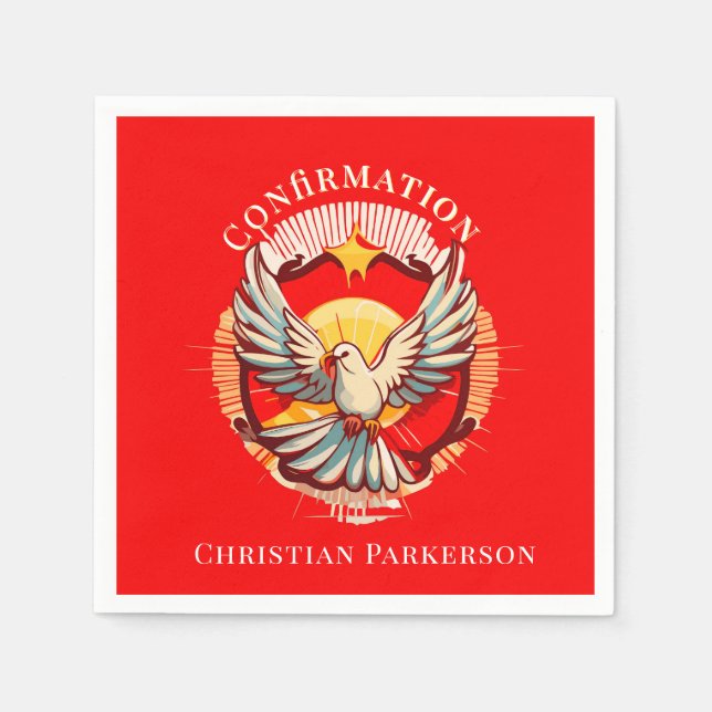 Confirmation White Dove Red Flamed Custom Napkin (Front)