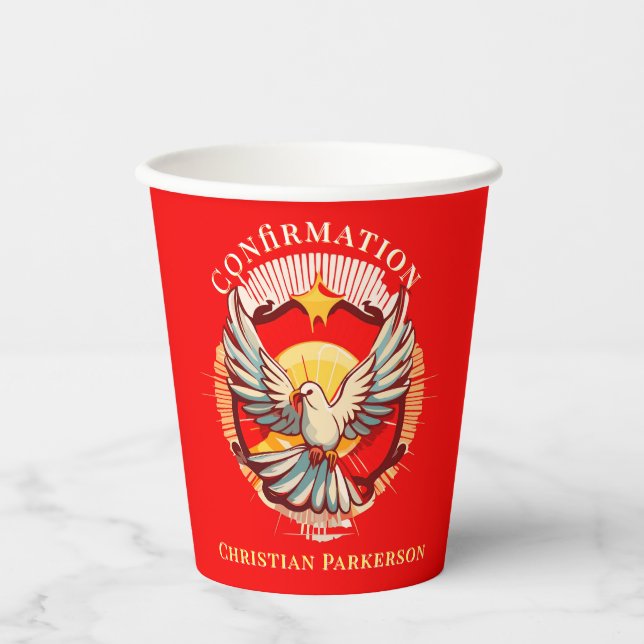 Confirmation White Dove Red Flamed Custom Paper Cups (Front)