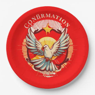 Confirmation White Dove Red Flamed Paper Plate