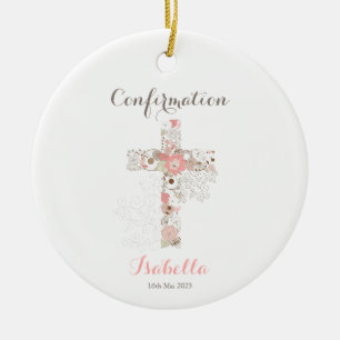 Confirmation white floral cross ceramic ornament