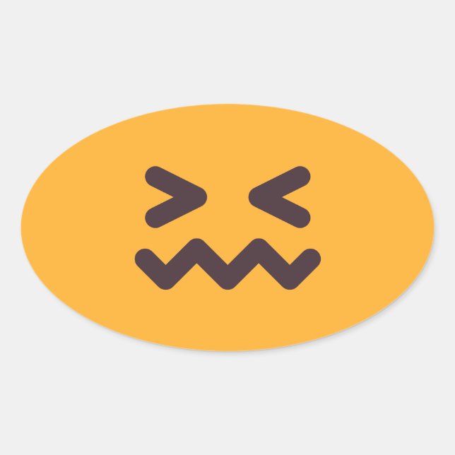 Confounded Face Cute Adorable Emoji Custom Colours Oval Sticker (Front)