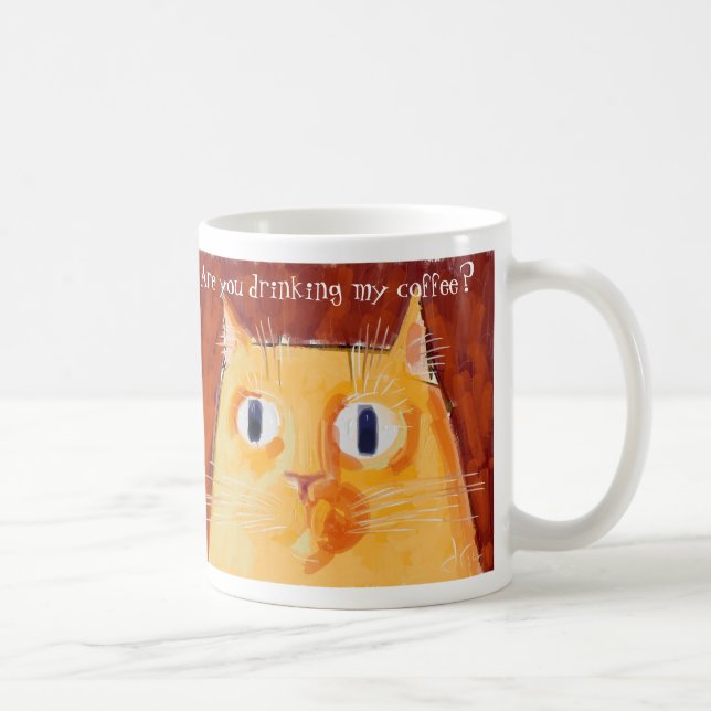 Confrontational orange cat with round eyes coffee mug (Right)