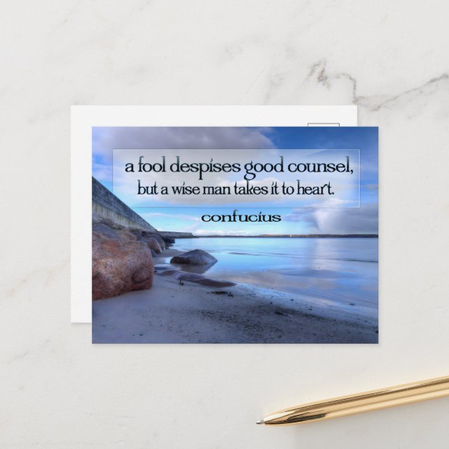 Confucius Inspirational Quote "Good counsel" Postcard (Front/Back In Situ)