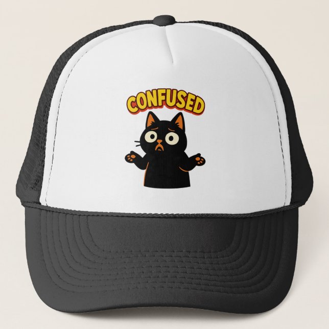 Confused Black Cat Trucker Hat (Front)