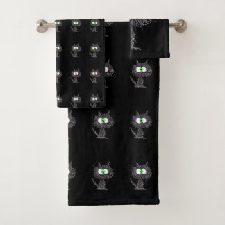 Confused Cat Black Bath Towel Set
