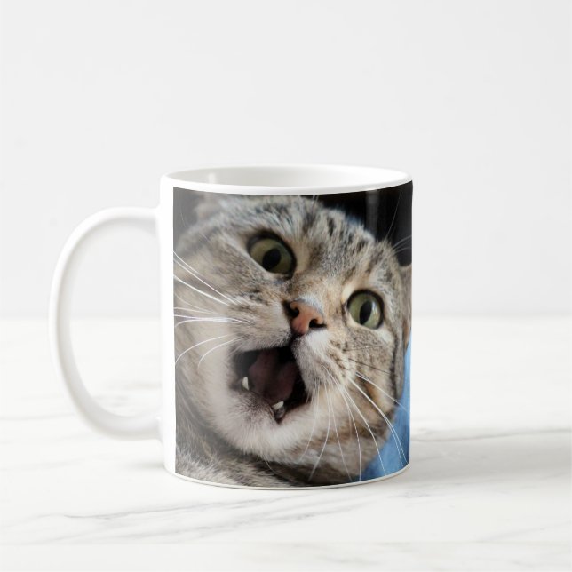 Confused Cat Face Coffee Mug (Left)