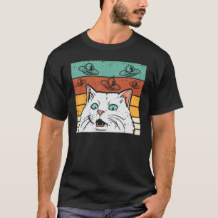 Confused Cat UFO Retro Meme Alien Space Men Women T-Shirt