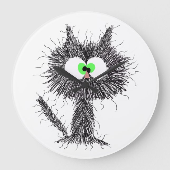 Confused Cat White  Large Clock (Front)