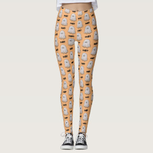 Confused Ghost Says "Oob?" Funny Halloween Cartoon Leggings