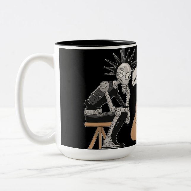Confused Music Robot Two-Tone Coffee Mug (Left)