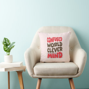 Confused World Clever Mind in Red & Brown   Cushion