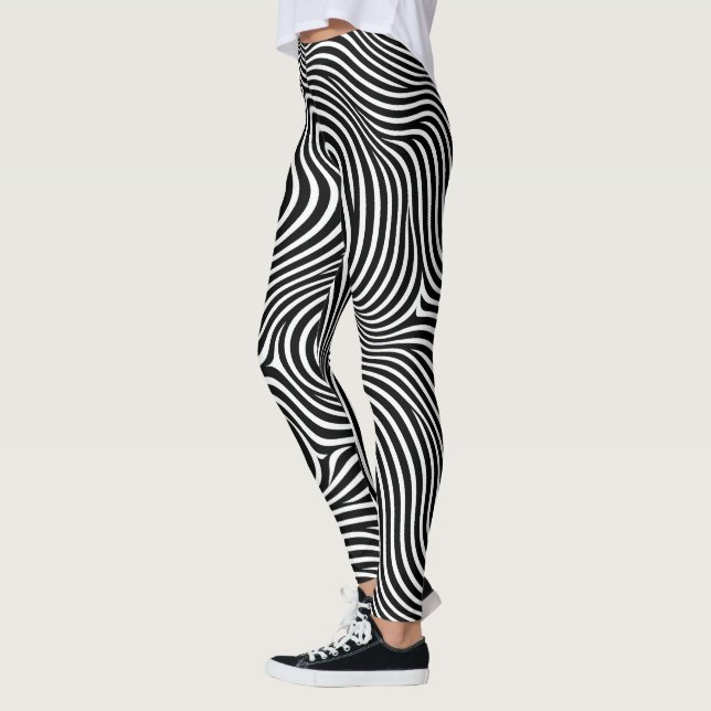 confusing hypnotic lines pattern black white swirl leggings (Left)