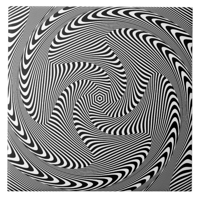 confusing hypnotic swirl lines pattern black white ceramic tile (Front)