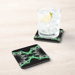 Confusion Green and White Fractal Art Coaster
