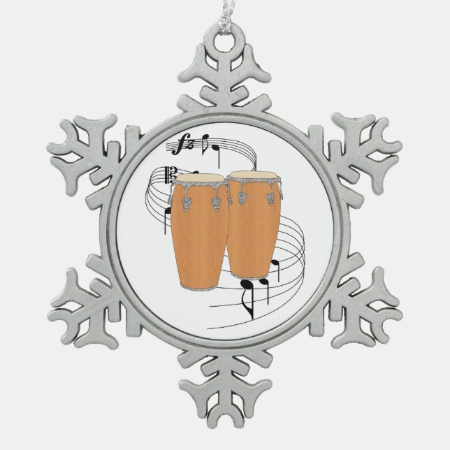 Conga Drums Snowflake Pewter Christmas Ornament (Front)