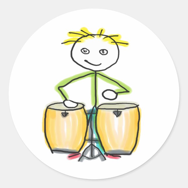Conga Playing Stickman Classic Round Sticker (Front)