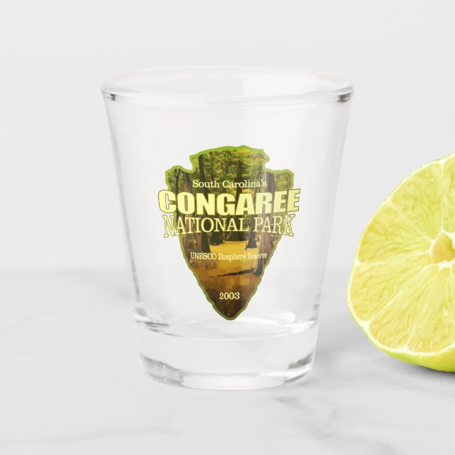Congaree NP (arrowhead) Shot Glass (Front)