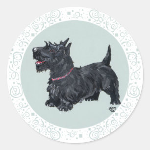 Congenial Scottie Turquoise Classic Round Sticker