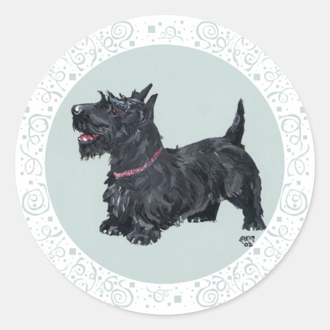 Congenial Scottie Turquoise Classic Round Sticker (Front)