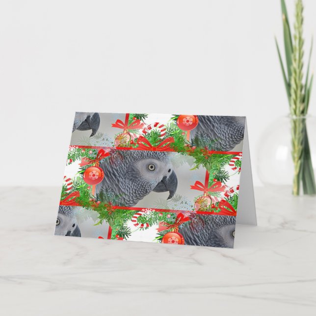 Congo African Grey Parrot Christmas Card (Front)