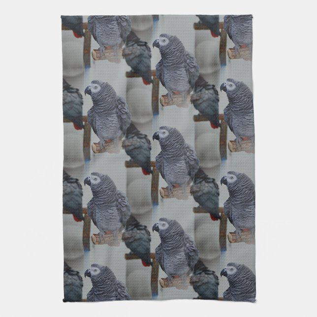 Congo African Grey Parrot in Mirror Tea Towel (Vertical)