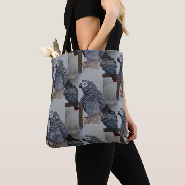 Congo African Grey Parrot in Mirror Tote Bag (Close Up)
