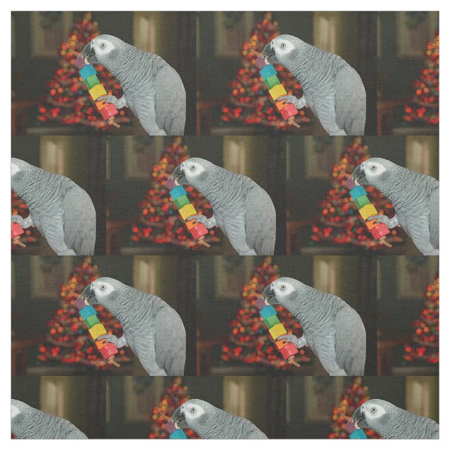 Congo African Grey Parrot Merry Christmas Tree Fabric (Swatch)
