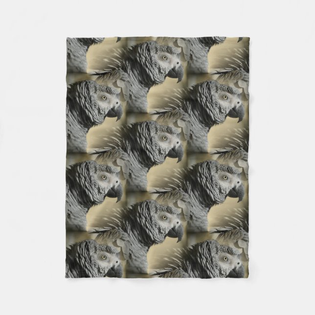 Congo African Grey Parrot with Ruffled Feathers Fleece Blanket (Front)