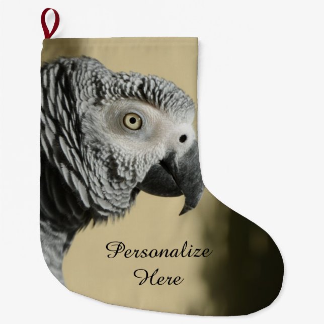 Congo African Grey Parrot with Ruffled Feathers Large Christmas Stocking (Front)