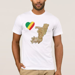 Congo-Brazzaville Flag Heart and Map T-Shirt