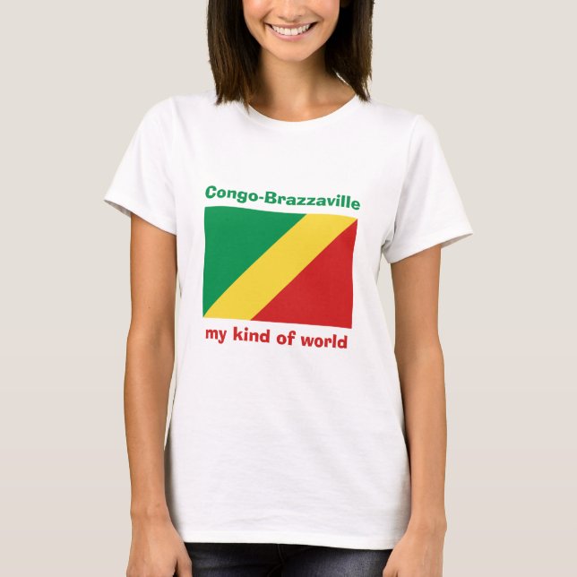 Congo-Brazzaville Flag + Map + Text T-Shirt (Front)