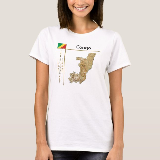 Congo-Brazzaville Map + Flag + Title T-Shirt (Front)