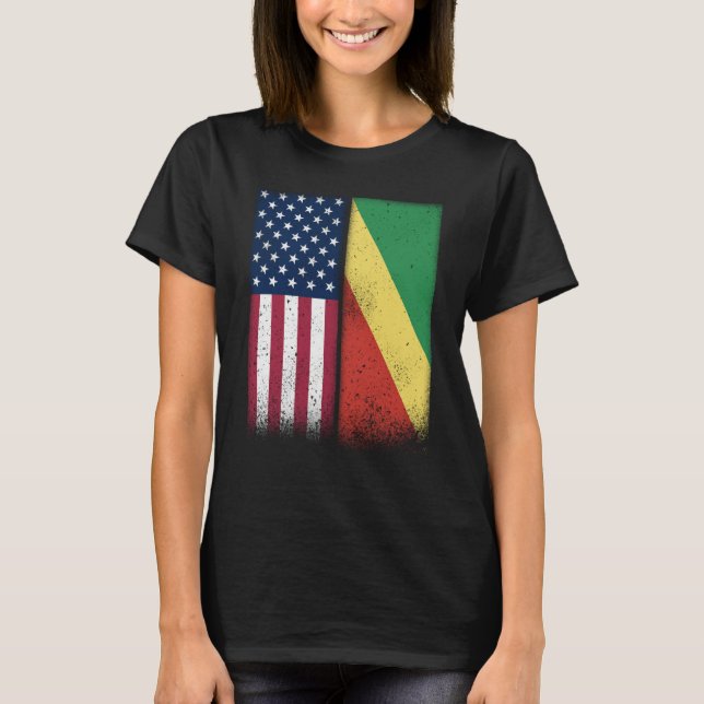 Congo Congolese American Flags Proud USA Congo T-Shirt (Front)