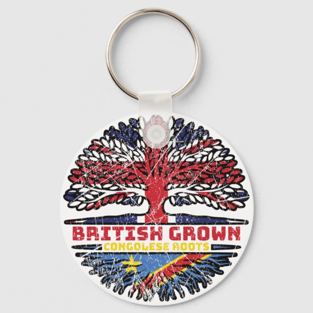 Congo Congolese Uk United Kingdom British Tree Key Ring (Front)