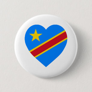 Congo Democratic Republic Flag Heart 6 Cm Round Badge