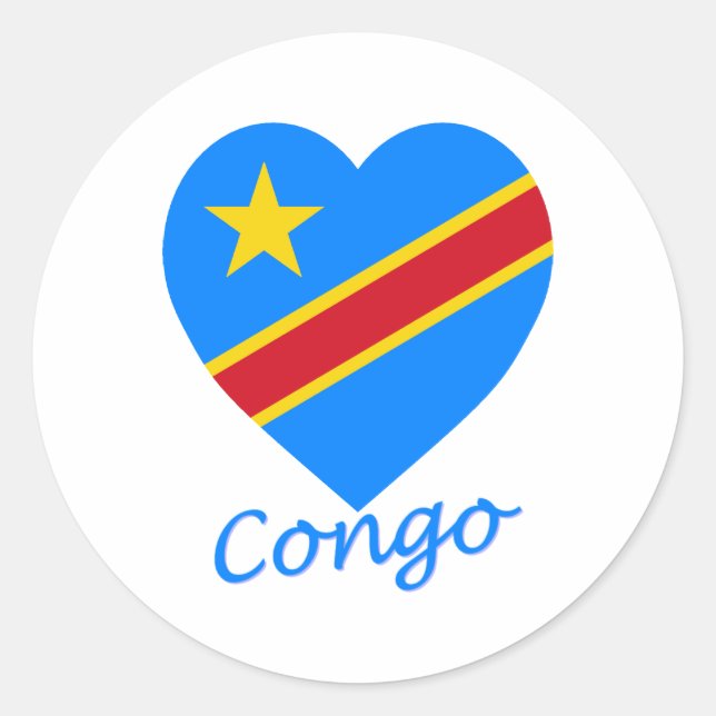 Congo Democratic Republic Flag Heart Classic Round Sticker (Front)