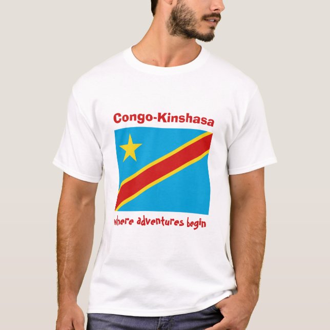 Congo-Kinshasa Flag + Map + Text T-Shirt (Front)