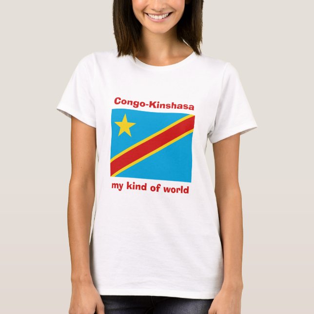 Congo-Kinshasa Flag + Map + Text T-Shirt (Front)