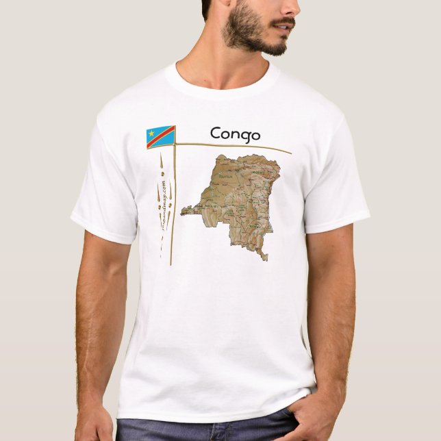 Congo-Kinshasa Map + Flag + Title T-Shirt (Front)