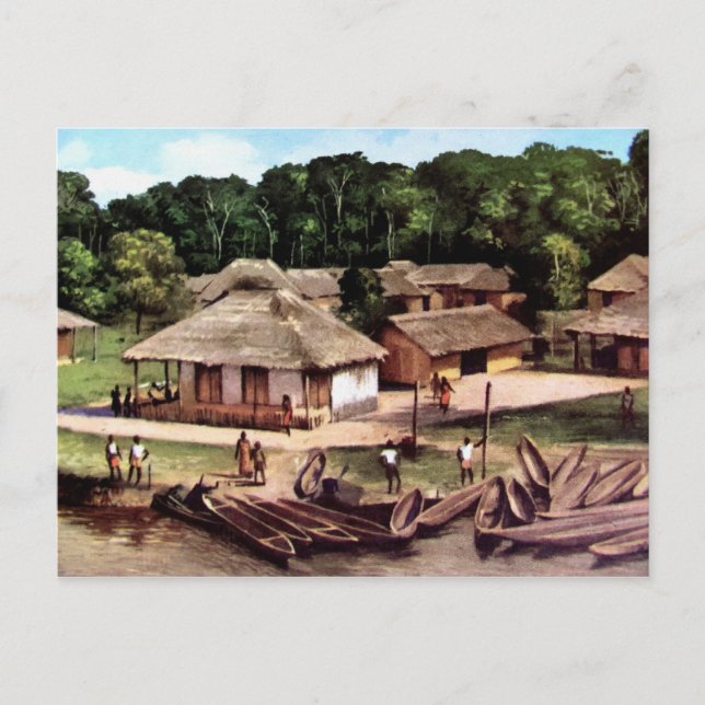 Congo village acrylic painting postcard (Front)