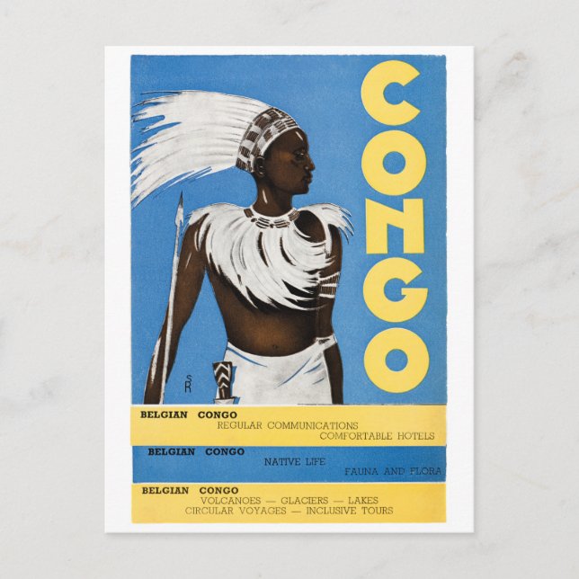 Congo Vintage Travel Poster Restored Postcard (Front)