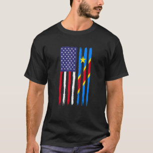 Congolese Roots Half American Flag Patriotic Congo T-Shirt