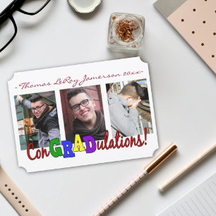 ConGRADulations Tri-Photo Grad Announcement Card