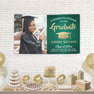 Congrats 1 Photo Green Gold and White Graduation Banner