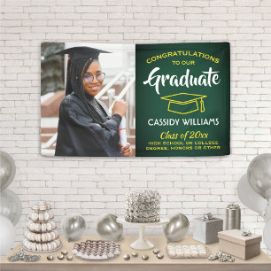 Congrats 1 Photo Green Gold Yellow Graduation Banner